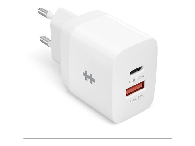 HyperJuice - Power adapter - 20 Watt - PD - 2 output connectors (USB, 24 pin USB-C) - white - Europe