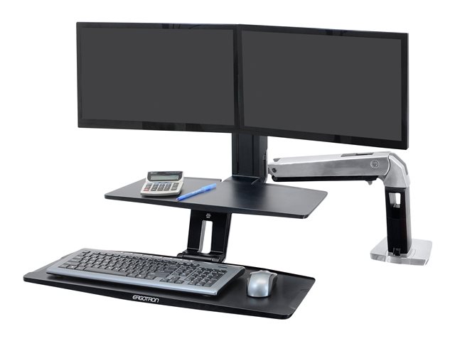 Ergotron WorkFit-A with Suspended Keyboard, Dual - Stand (tray, fasteners, desk clamp mount, grommet mount, pivot, swing arm, crossbar) for 2 LCD displays / keyboard - black, polished aluminium - screen size: up to 24\"
