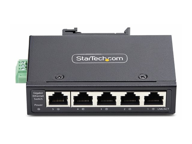 StarTech.com 5-Port Unmanaged Industrial Ethernet Switch - IP30 - TAA - Switch - unmanaged - 5 x 10/100/1000Base-T - DIN rail mountable, wall-mountable - DC - TAA Compliant