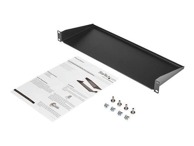 StarTech.com 1U Server Rack Cabinet Shelf, 7in Deep Fixed Cantilever Tray, Rackmount Shelf for 19\" AV/Data/Network Equipment Enclosure with Cage Nuts & Screws, 33lbs Weight Capacity - 1U Rack Shelf 7\" Deep (CABSHELF1U) - Rack shelf - black - 1U - 19\" - for P/N: RK12OD2, RK2537BKM, RK3236BKF, RK4236BKB, RK4242BK24, RK4242BK30, RKQMCAB12V2