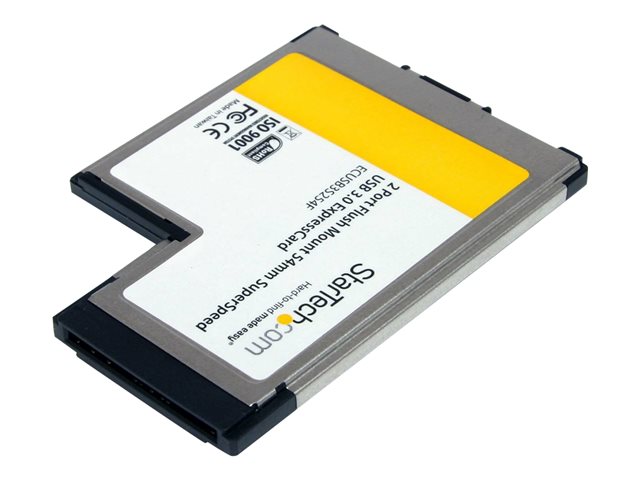 StarTech.com 2 Port Flush Mount ExpressCard 54mm SuperSpeed USB 3.0 Card Adapter with UASP - Dual Port Laptop ExpressCard USB 3 Controller (ECUSB3S254F) - USB adapter - ExpressCard - USB 3.0 x 2 - for P/N: S2510BU33PW, S251BMU3FP, S251BU31315, S3540BU33E, SM2NGFFMBU33, UNI251BMU33