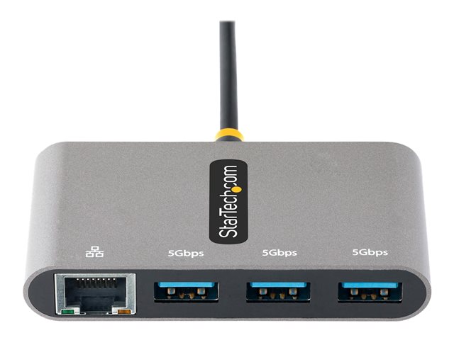 StarTech.com 3-Port USB-C Hub with Ethernet, 3x USB-A Ports, Gigabit Ethernet, USB 3.0 5Gbps, Bus-Powered, USB Type-C Hub w/ GbE and 1ft/30cm Long Cable, Portable USB-C to USB-A Laptop Hub - USB Expansion Hub (HB30C3A1GEA2) - Hub - 3 x SuperSpeed USB