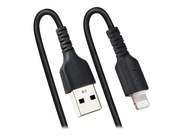 StarTech.com 1m (3ft) USB to Lightning Cable, MFi Certified, Coiled iPhone Charger Cable, Black, Durable and Flexible TPE Jacket Aramid Fiber, Heavy Duty Coil Charging Cable - Rugged USB Lightning Cable - Lightning cable - USB male to Lightning male - 1 m - black - coiled