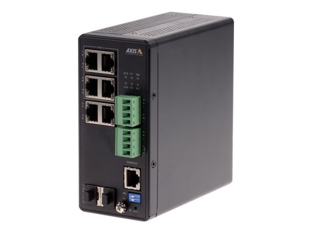 Axis T8504-R - Switch - Managed - 4 x 10/100/1000 (PoE+) + 2 x combo Gigabit Ethernet/Gigabit SFP - desktop, rack-mountable - PoE++ (240 W) - DC power - for AXIS A1610, C1410, D3110, M3215, P1385, Q3538, W400, Camera Station S1216, S1232, S1296