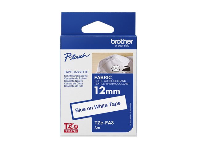 Brother TZe-FA3 - Fabric - navy blue on white - Roll (1.2 cm x 3 m) 1 cassette(s) iron-on tape - for Brother PT-D210, D600, H110, P-Touch PT-1880, D450, E110, E310, E550, E800, H110, P900