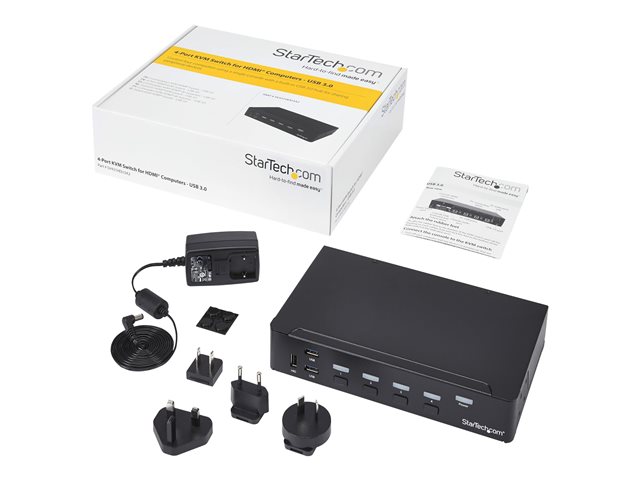 StarTech.com 4 Port HDMI KVM - HDMI KVM Switch - 1080p - USB 3.0 & Audio Support - KVM Video Switch (SV431HDU3A2) - KVM / USB switch - 4 x KVM / audio / USB + 3 x SuperSpeed USB - 1 local user - rack-mountable - AC 120/230 V / DC 9 - 12 V - for P/N: SV431RACK