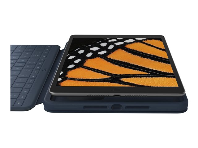 Logitech Rugged Combo 3 Touch for Education - Keyboard and folio case - with trackpad - Apple Smart connector - QWERTY - Pan Nordic - classic blue - academic - for Apple 10.2-inch iPad (7th generation, 8th generation, 9th generation)