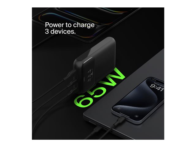 Belkin BoostCharge Pro - Power bank - 20000 mAh - 65 Watt - Fast Charge, PD - 3 output connectors (24 pin USB-C, USB)