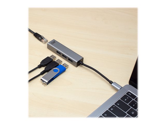 ACT USB-C to USB-A Hub 3 ports with Gigabit Ethernet, metal housing (retail)