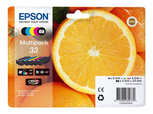 Epson 33 Multipack - 5-pack - 24.4 ml - black, yellow, cyan, magenta, photo black - original - blister - ink cartridge - for Expression Premium XP-530, XP-540, XP-630, XP-635, XP-640, XP-645, XP-830, XP-900