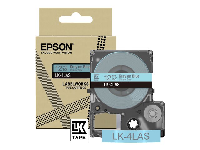 Epson LabelWorks LK-4LAS - Grey on blue - Roll (1.2 cm x 8 m) 1 cassette(s) hanging box - tape cartridge - for LabelWorks LW-C410, LW-C610