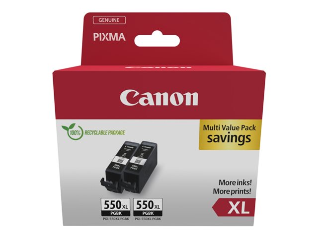 Canon PGI-550PGBK XL Twin pack - 2-pack - 15 ml - High Yield - black - original - hanging box - ink tank - for PIXMA iP8750, iX6850, MG5550, MG5650, MG6450, MG6650, MG7150, MG7550, MX725, PIXUS MG7550