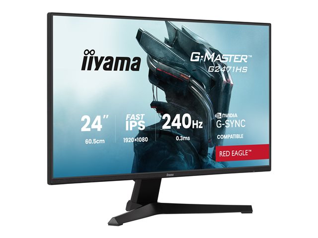 24\"WIDE LCD, G-Master Red Eagle, 1920 x 1080, 240 Hz Fast IPS panel, LED Bl., 350 cd/m², 1000:1 Static Contrast, 80.000.000:1 ACR, Speakers, DisplayPort(G-SYNC Compatible), HDMI(2x) , HDR 10 Ready, 0,3ms(MPRT), Black Tuner (23,8\"VIS)