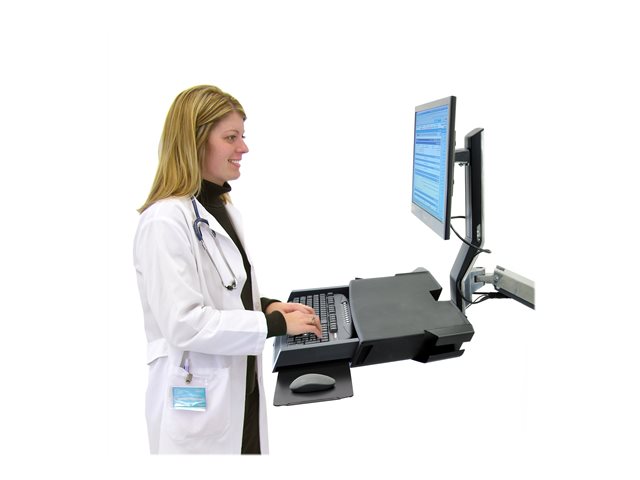 Ergotron StyleView - Mounting kit (wrist rest, track mount bracket kit, slide-out mouse tray, height adjust bracket, barcode scanner and mouse holder, combo arm, work surface with keyboard tray) - for LCD display / PC equipment - polished aluminium - screen size: up to 24\"