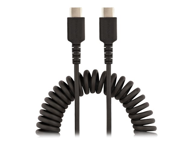 StarTech.com 20in (50cm) USB C Charging Cable, Coiled Heavy Duty Fast Charge & Sync USB-C Cable, High Quality USB 2.0 Type-C Cable, Rugged Aramid Fiber, TPE, 3A, S20, iPad, Pixel - Durable Male to Male USB, Black - USB cable - 24 pin USB-C (M) to 24 pin USB-C (M) - USB 2.0 - 3 A - 50 cm - coiled - black