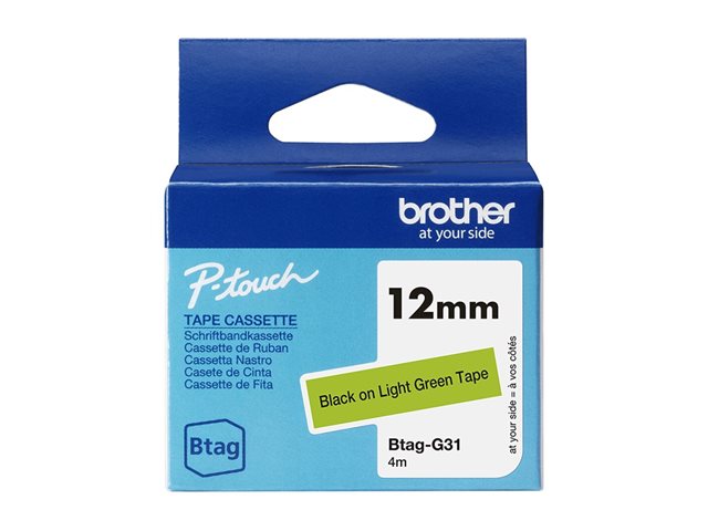 Brother BTAG-G31 - Black on light green - Roll (1.2 cm x 4 m) 1 cassette(s) hanging box - label tape