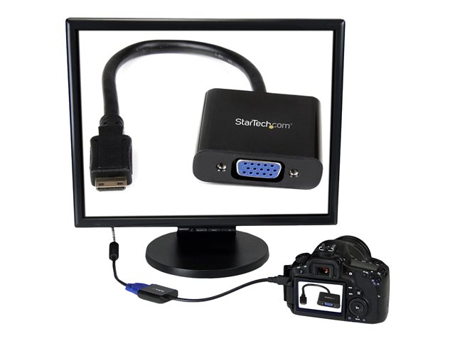 StarTech.com Mini HDMI® to VGA Adapter Converter for Digital Still Camera / Video Camera - 1920x1080 - Mini HDMI Male to VGA HD15 Female (MNHD2VGAE2) - Video converter - HDMI - VGA - black