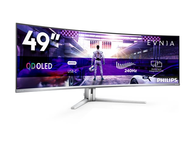 Philips Evnia 8000 49M2C8900 - OLED monitor - gaming - curved - 49\" (48.9\" viewable) - 5120 x 1440 Dual Quad HD @ 240 Hz - 1000 cd/m² - 15000000:1 - DisplayHDR 400 True Black - 0.03 ms - 2xHDMI, DisplayPort, USB-C - speakers - textured white