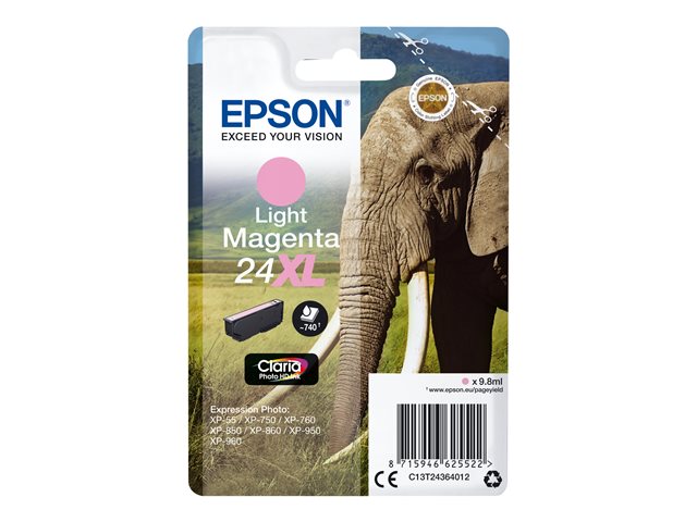 Epson 24XL - 9.8 ml - XL - light magenta - original - ink cartridge - for Expression Photo XP-55, 750, 760, 850, 860, 950, 960, 970, Expression Premium XP-750, 850