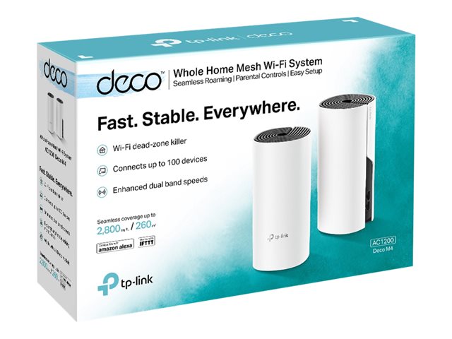 TP-Link DECO M4 - V2 - - Wi-Fi system - (2 routers) - up to 3,800 sq.ft - mesh - 1GbE - Wi-Fi 5 - Dual Band