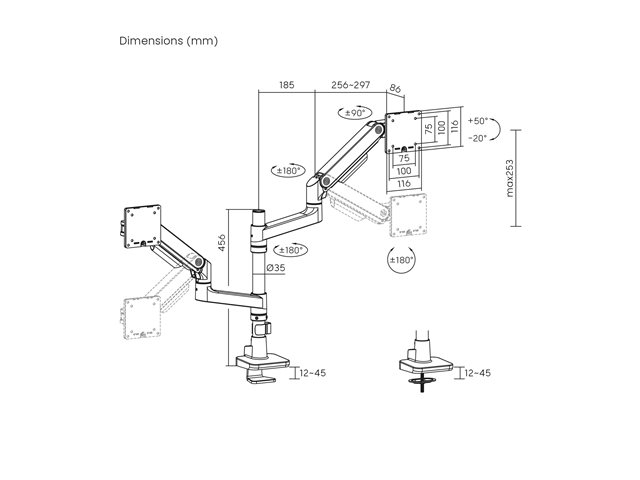 ACT - Mounting kit (monitor arm, pole mount) - for 2 LCD displays - aluminium, plastic, steel - black - screen size: 17\"-49\"