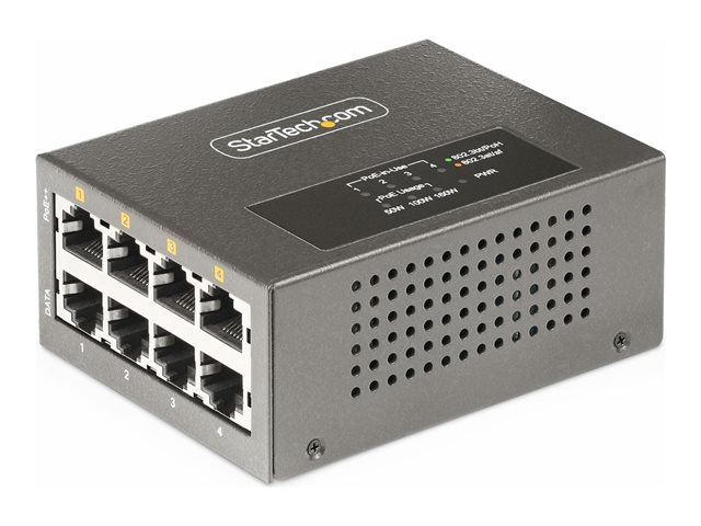 StarTech.com 4-Port Multi-Gigabit PoE++ Injector, 5/2.5G Ethernet (NBASE-T), PoE/PoE+/PoE++ (802.3af/802.3at/802.3bt), 160Watts Power Budget, Wall/DIN Rail Mountable - Unmanaged, For IP Cameras/Wireless APs/POSs (AS445C-POE-INJECTOR) - PoE injector (