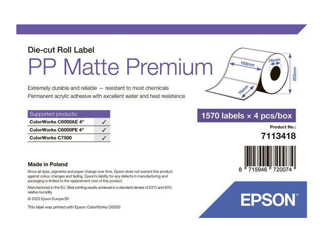 PP Matte Label Prem Die-cut Roll 102x76m
