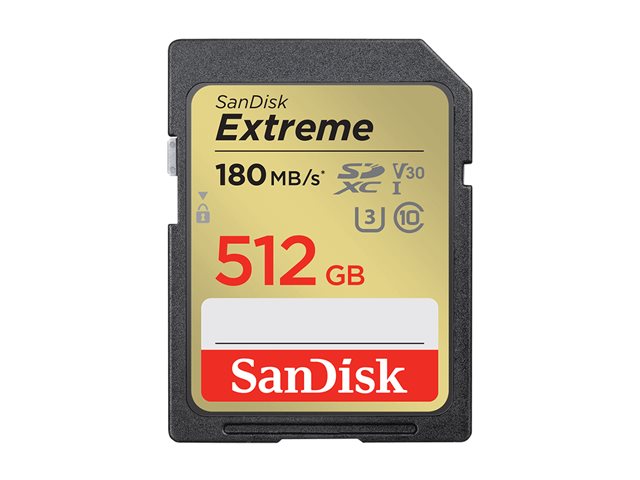 SanDisk Extreme - Flash memory card - 512 GB - Video Class V30 / UHS-I U3 / Class10 - SDXC UHS-I
