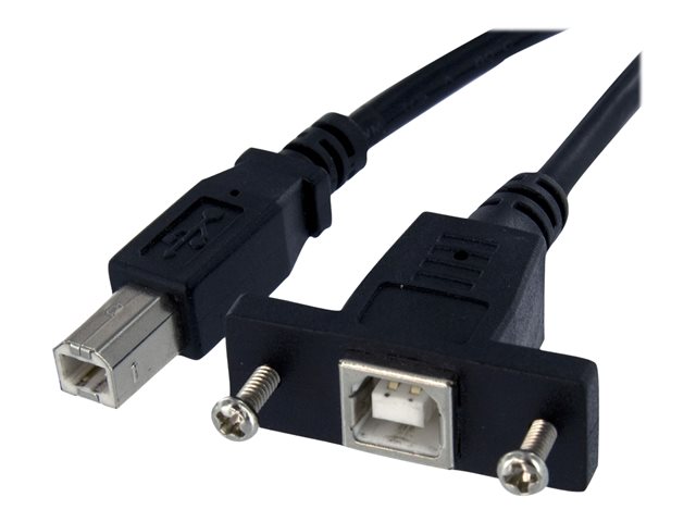 StarTech.com 1 ft Panel Mount USB Cable B to B - F/M - USB cable - USB Type B (F) to USB Type B (M) - USB 2.0 - 1 ft - molded, thumbscrews - black - USBPNLBFBM1 - USB cable - USB Type B (F) to USB Type B (M) - USB 2.0 - 30 cm - molded, thumbscrews -