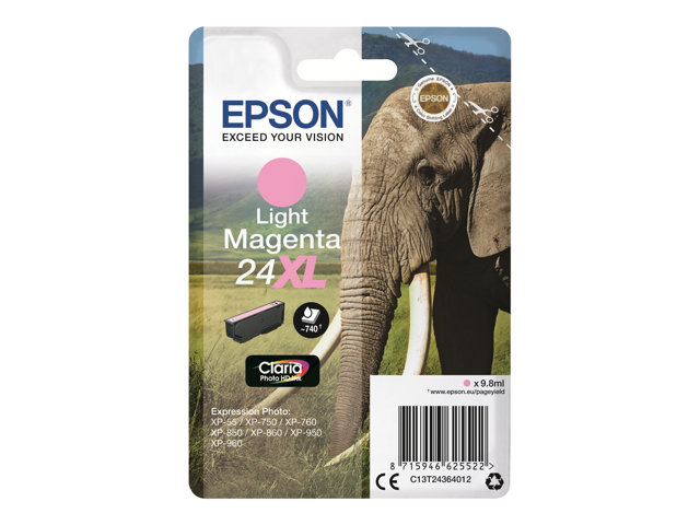 Epson 24XL - 9.8 ml - XL - light magenta - original - blister with RF alarm - ink cartridge - for Expression Photo XP-55, 750, 760, 850, 860, 950, 960, 970, Expression Premium XP-750, 850