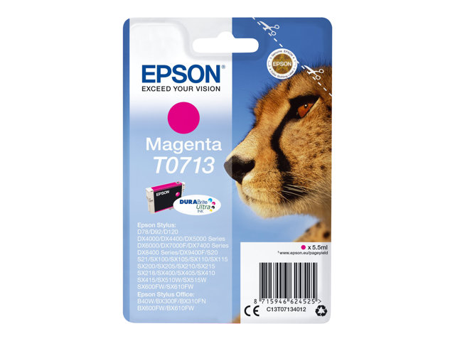Epson T0713 - 5.5 ml - magenta - original - ink cartridge - for Stylus DX9400, SX115, SX210, SX215, SX218, SX415, SX515, SX610, Stylus Office BX310, BX610