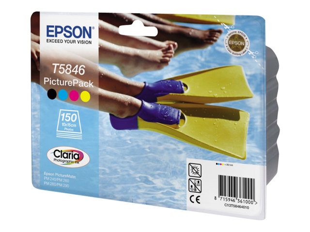 Epson PicturePack T5846 - Colour (cyan, magenta, yellow, black) - blister - print cartridge / paper kit - for PictureMate 240, 260, 280
