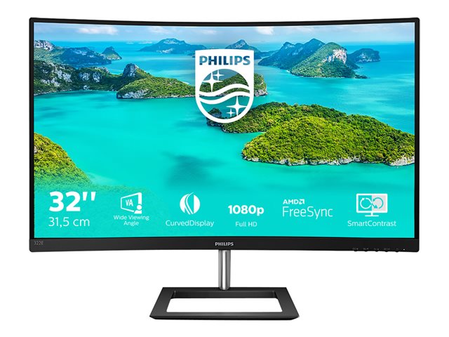 Philips E-line 322E1C - LED monitor - curved - 32\" (31.5\" viewable) - 1920 x 1080 Full HD (1080p) @ 75 Hz - VA - 250 cd/m² - 3000:1 - 4 ms - HDMI, VGA, DisplayPort - textured black