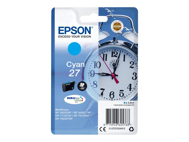 Epson 27 - 3.6 ml - cyan - original - ink cartridge - for WorkForce WF-3620, WF-3640, WF-7110, WF-7210, WF-7610, WF-7620, WF-7710, WF-7715, WF-7720