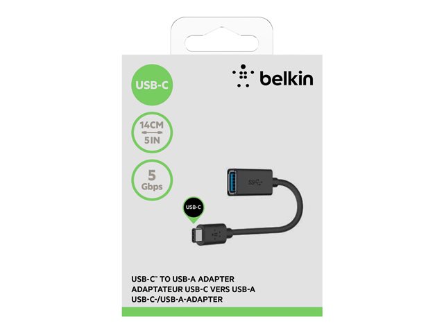 Belkin 3.0 USB-C to USB-A Adapter - USB adapter - 24 pin USB-C (M) reversible to USB Type A (F) - USB 3.0 - 3 A - black