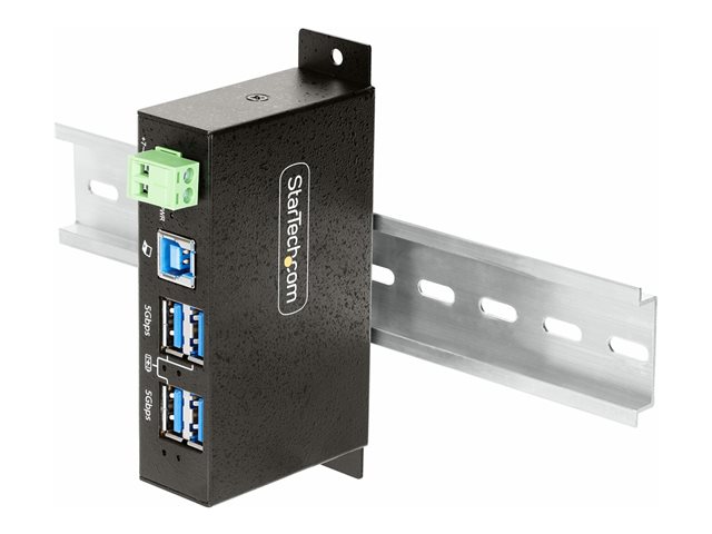 StarTech.com 4-Port Managed USB Hub with 4x USB-A, Heavy Duty with Metal Industrial Housing, ESD & Surge Protection, Wall/Desk/Din-Rail Mountable, USB 3.0/3.1/3.2 Gen 1 5Gbps - Hub - 3 x USB 3.2 Gen 2 + 1 x USB 3.2 Gen 1 - wall-mountable, desktop, DIN rail mountable - TAA Compliant
