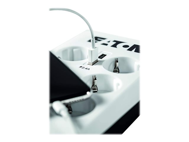 Eaton Protection Box 8 USB Tel@ Din - Surge protector - AC 220-250 V - 2500 Watt - output connectors: 8 - white