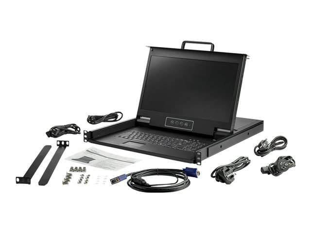 StarTech.com Rackmount KVM Console HD 1080p, Single Port VGA KVM with 17\" LCD Monitor for Server Rack, Fully Featured 1U LCD KVM Drawer with Cables & Hardware, USB Support, 50,000 MTBF - 17in. LCD KVM Console (RKCONS17HD) - KVM console with KVM switch - 1 ports - USB - 17.3\" - rack-mountable - 1920 x 1080 Full HD (1080p) @ 60 Hz - 300 cd/m² - 800:1 - VGA - black - 1U