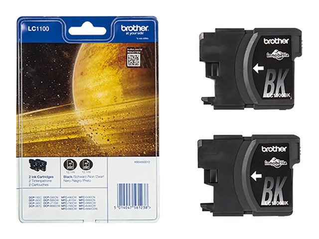 Brother LC1100BKBP2 - 2-pack - black - original - blister - ink cartridge - for Brother DCP-185, 385, 395, 585, J715, MFC-490, 5490, 5890, 5895, 6890, 790, 795, 990, J615