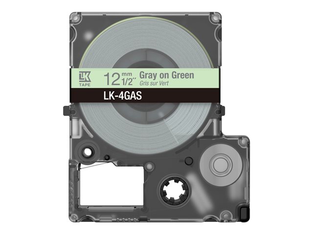 Epson LabelWorks LK-4GAS - Grey on green - Roll (1.2 cm x 8 m) 1 cassette(s) hanging box - tape cartridge - for LabelWorks LW-C410, LW-C610