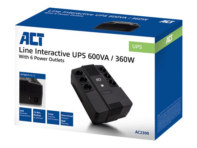 UPS (wandmontage) - 240 Volt wisselstroom V - 600 VA - uitgangen: 6
