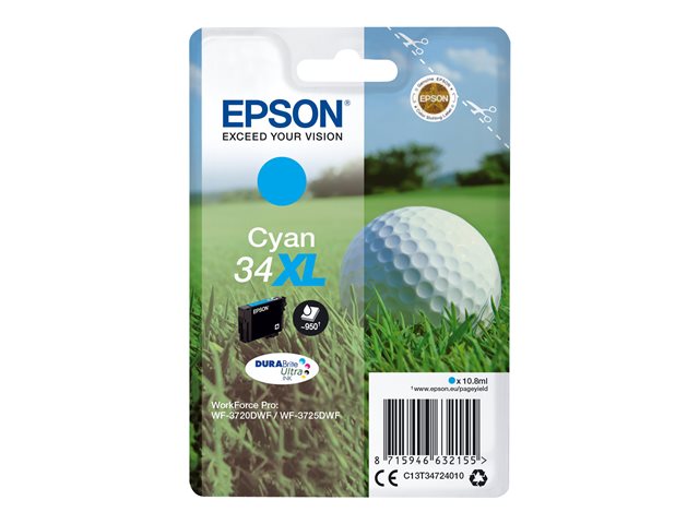 Epson 34XL - 10.8 ml - XL - cyan - original - blister with RF/acoustic alarm - ink cartridge - for WorkForce Pro WF-3720DWF, WF-3725DWF