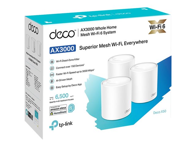 TP-Link Deco X50 - Wi-Fi system - (3 routers) - up to 6,500 sq.ft - mesh 1GbE - Wi-Fi 6 - Dual Band