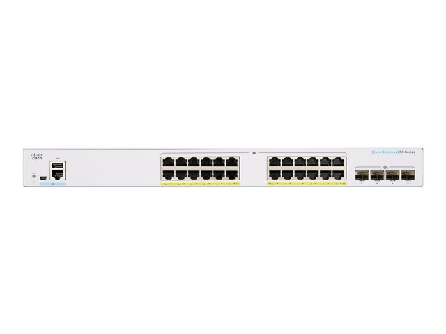Cisco Business 250 Series CBS250-24P-4X - Switch - L3 - smart - 24 x 10/100/1000 (PoE+) + 4 x 10 Gigabit SFP+ - rack-mountable - PoE+ (195 W)