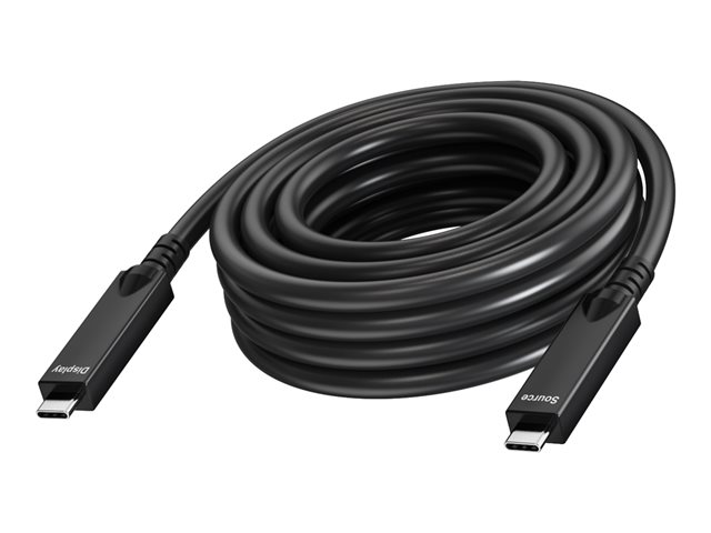 VISION Professional installation-grade USB-C cable - LIFETIME WARRANTY - Active optical cable - 2 lane supports DP 1.4 (16.2 Gbps) and USB 2.0 (480 Mbps) - 4 lane supports DP 2.1 (40 Gbps) and USB 3.2 (10 Gbps) - supports PD 60W charging current - reinforced by Kevlar - USB-C 3.2 (M) to USB-C 3.2 (M) - outer diameter 6.5 mm - 22+30 AWG - 10 m - black