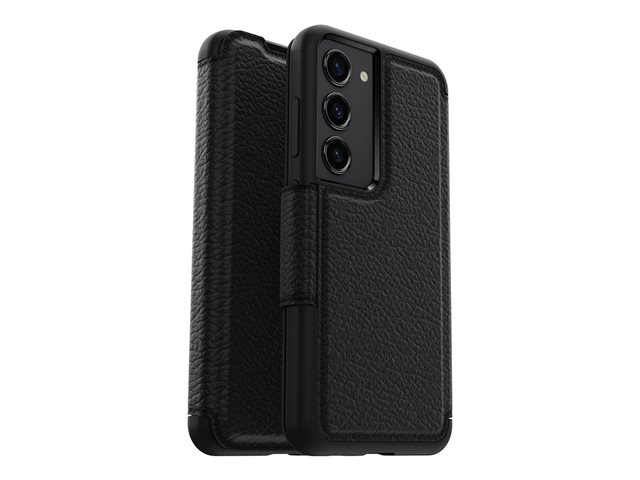 OtterBox Strada Series - Flip cover for mobile phone - polycarbonate, leather, metal latch - shadow black - for Samsung Galaxy S23