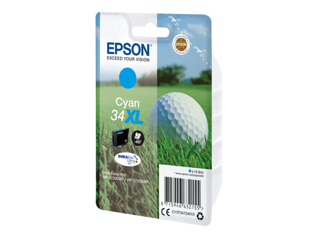 Epson 34XL - 10.8 ml - XL - cyan - original - ink cartridge - for WorkForce Pro WF-3720, WF-3720DWF, WF-3725DWF