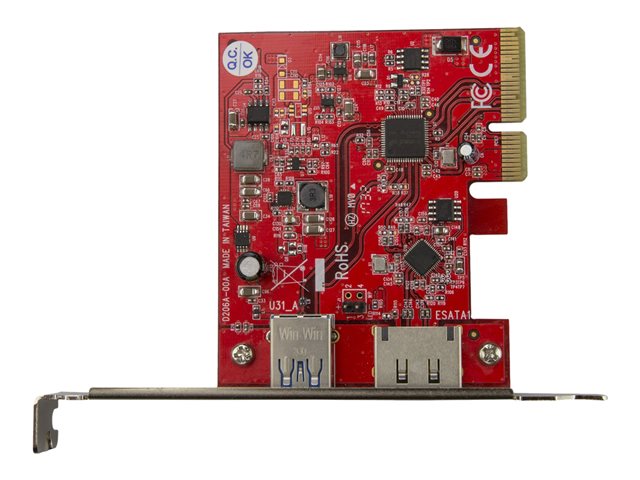 StarTech.com 2-Port USB 3.1 Gen 1(10Gbps) and eSATA(6Gbps) PCIe Card - PCI Express Controller Card - 1x USB-A and 1x eSATA (PEXUSB311A1E) - USB adapter - PCIe 3.0 x4 low profile - USB 3.1 x 1 + eSATA 6 Gb/s x 1 - red