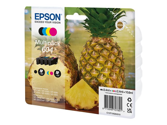 Epson 604 Multipack - 4-pack - black, cyan, magenta, yellow - original - blister - ink cartridge - for Expression Home XP-2200, 2205, 3205, 4200, 4205, WorkForce WF-2910, 2930, 2935, 2950