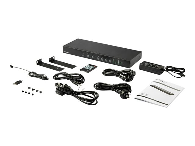 StarTech.com 4x4 HDMI Matrix Switch with Audio and Ethernet Control - 4K 60Hz Video - Rack Mount HDMI 2.0 Splitter with Remote (VS424HD4K60) - Video/audio switch - desktop